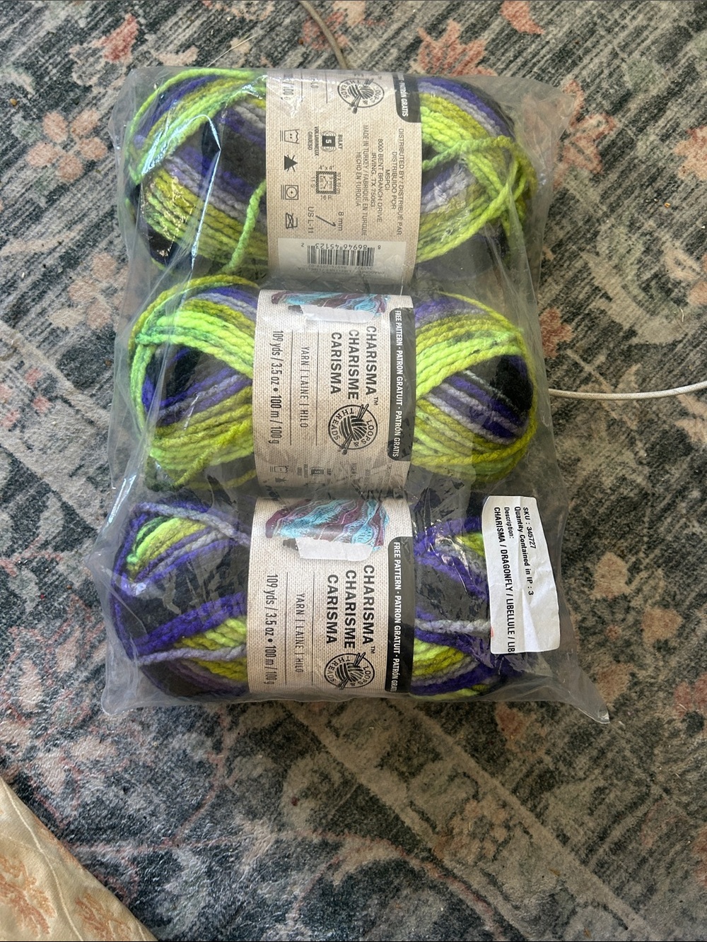 Charisma Multicolor Yarn in Neon Green, Purple and Black (3-Pack)